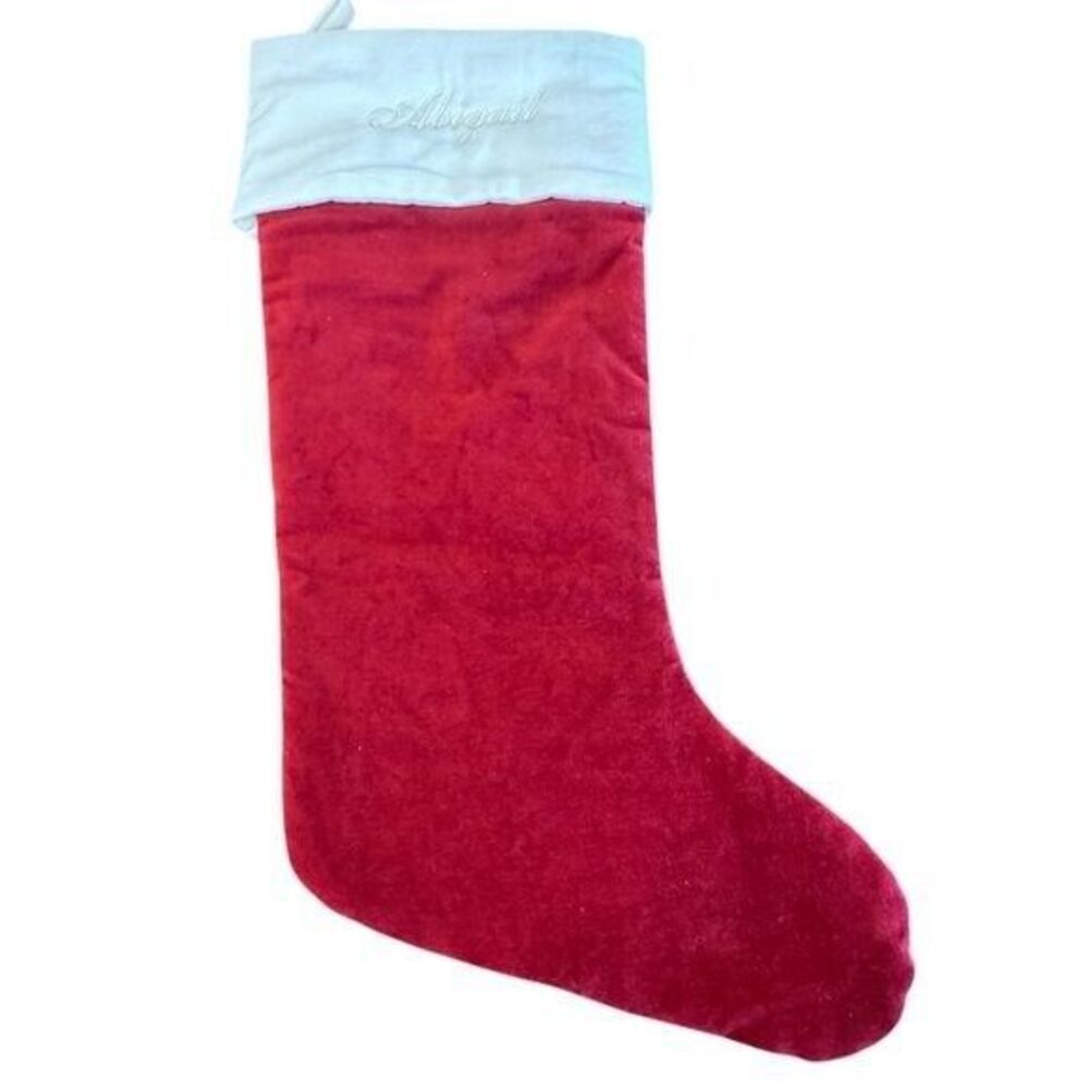 Pottery Barn Red Velvet Large Holiday Christmas Stocking Monogrammed Abigail NEW
